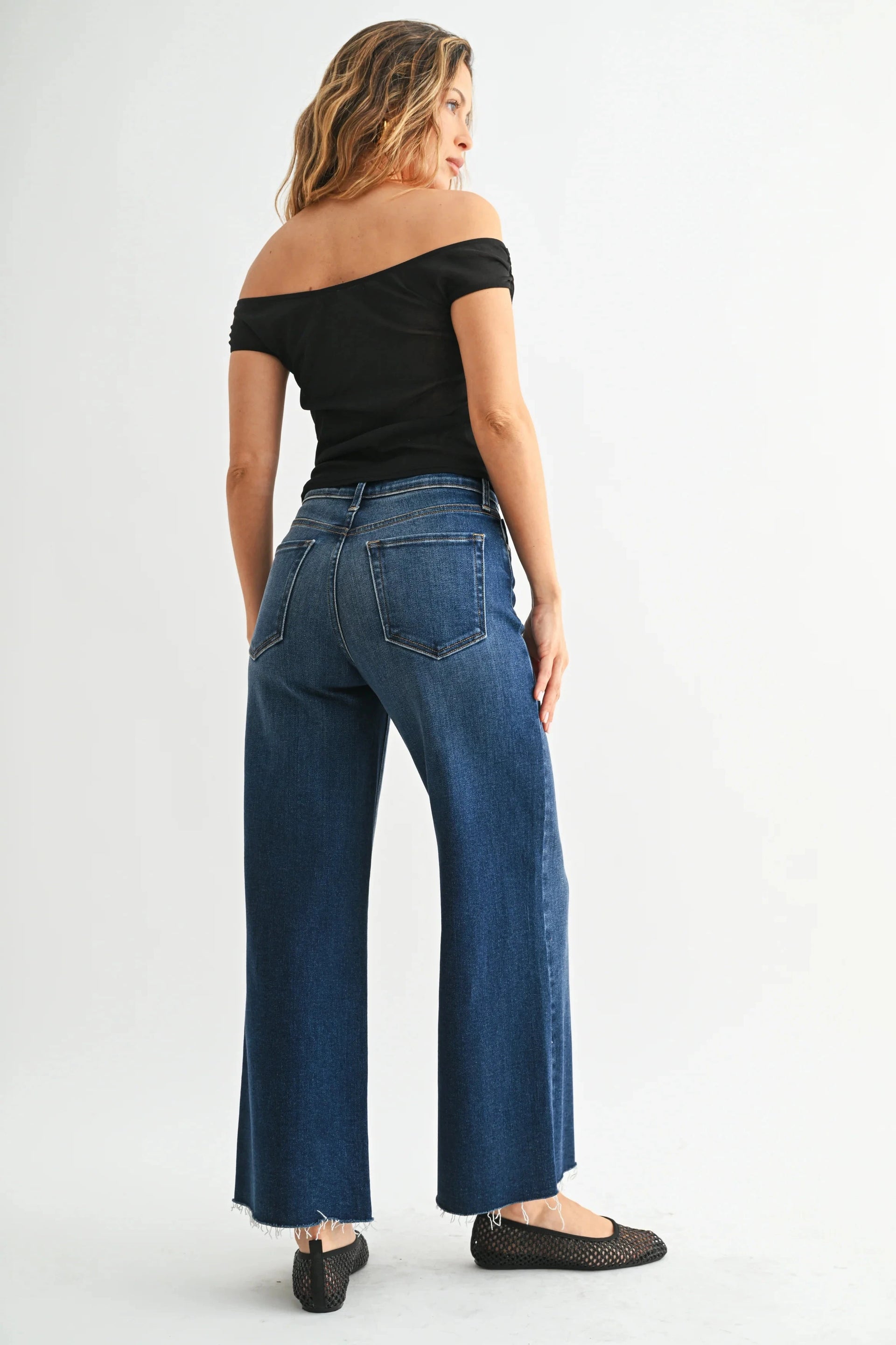 The Scissor Cut Wide Leg Jeans Just Black Denim