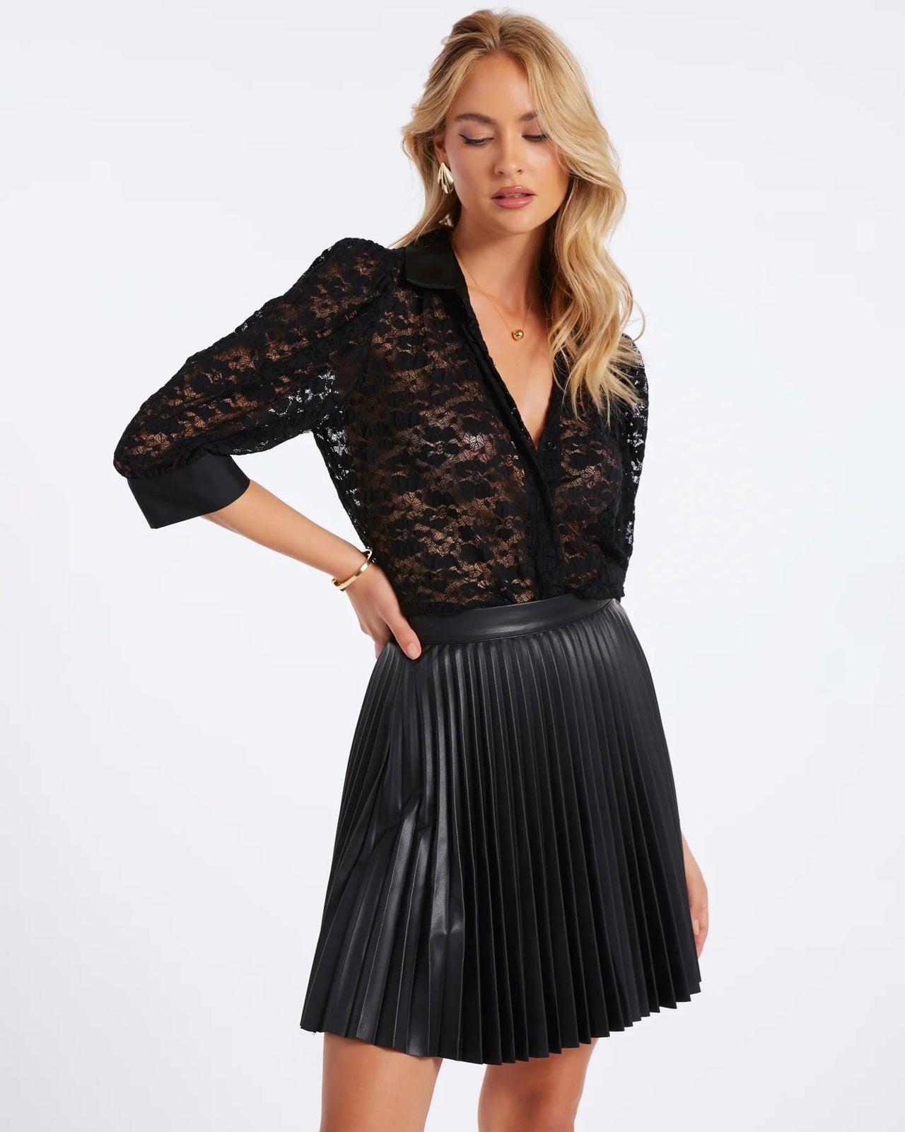 Nouvelle Faux Leather Pleat Skirt Bishop + Young