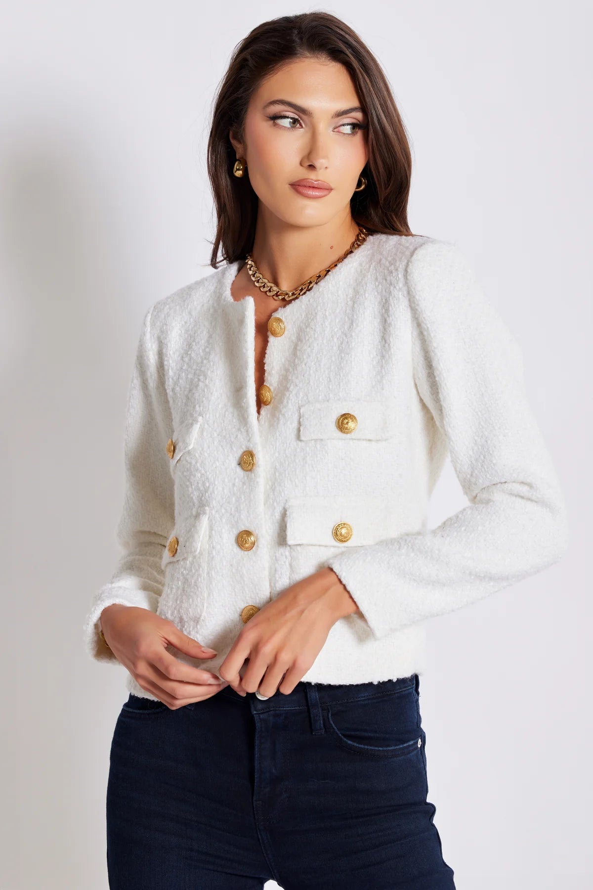 Delfina Crop Jacket Ivory