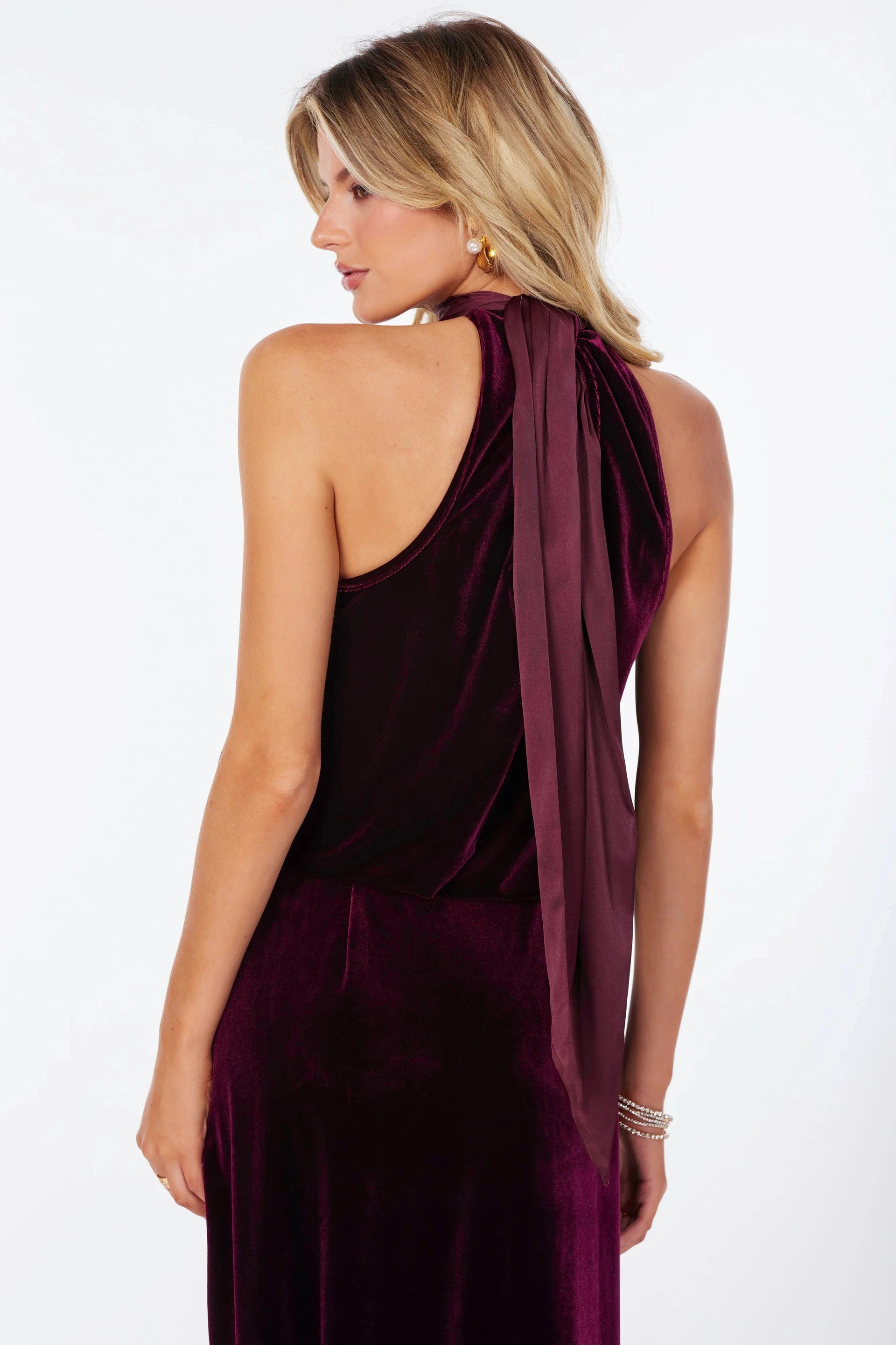Luxe Velvet Bubble Hem Halter Top Bishop + Young