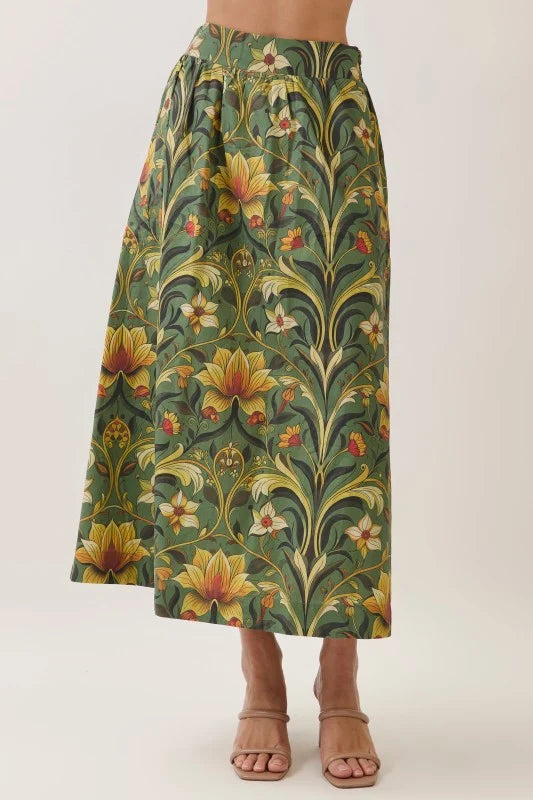 Botanical Print Maxi Skirt TCEC