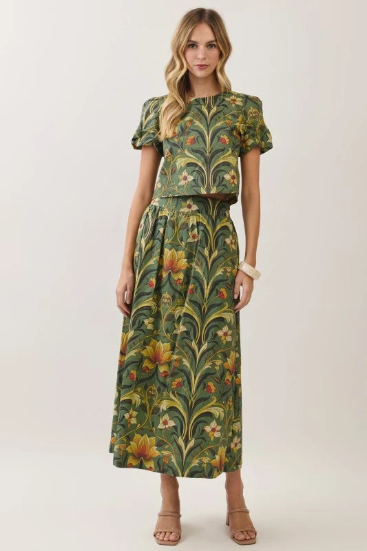Botanical Print Maxi Skirt TCEC
