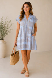 Blue Geo V-Shape Mini Dress Pinch