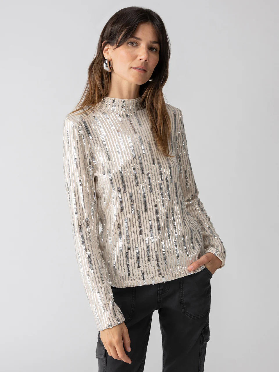 Sequin Mock Neck Top