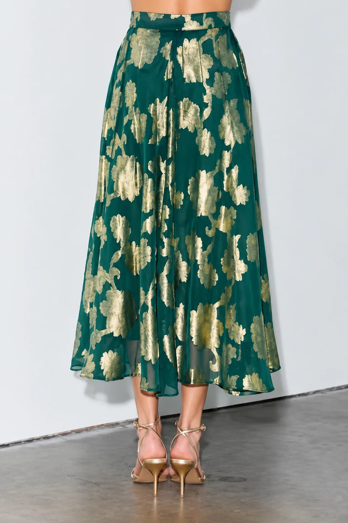 Darana Metallic Jacquard Chiffon Midi Skirt Ciebon