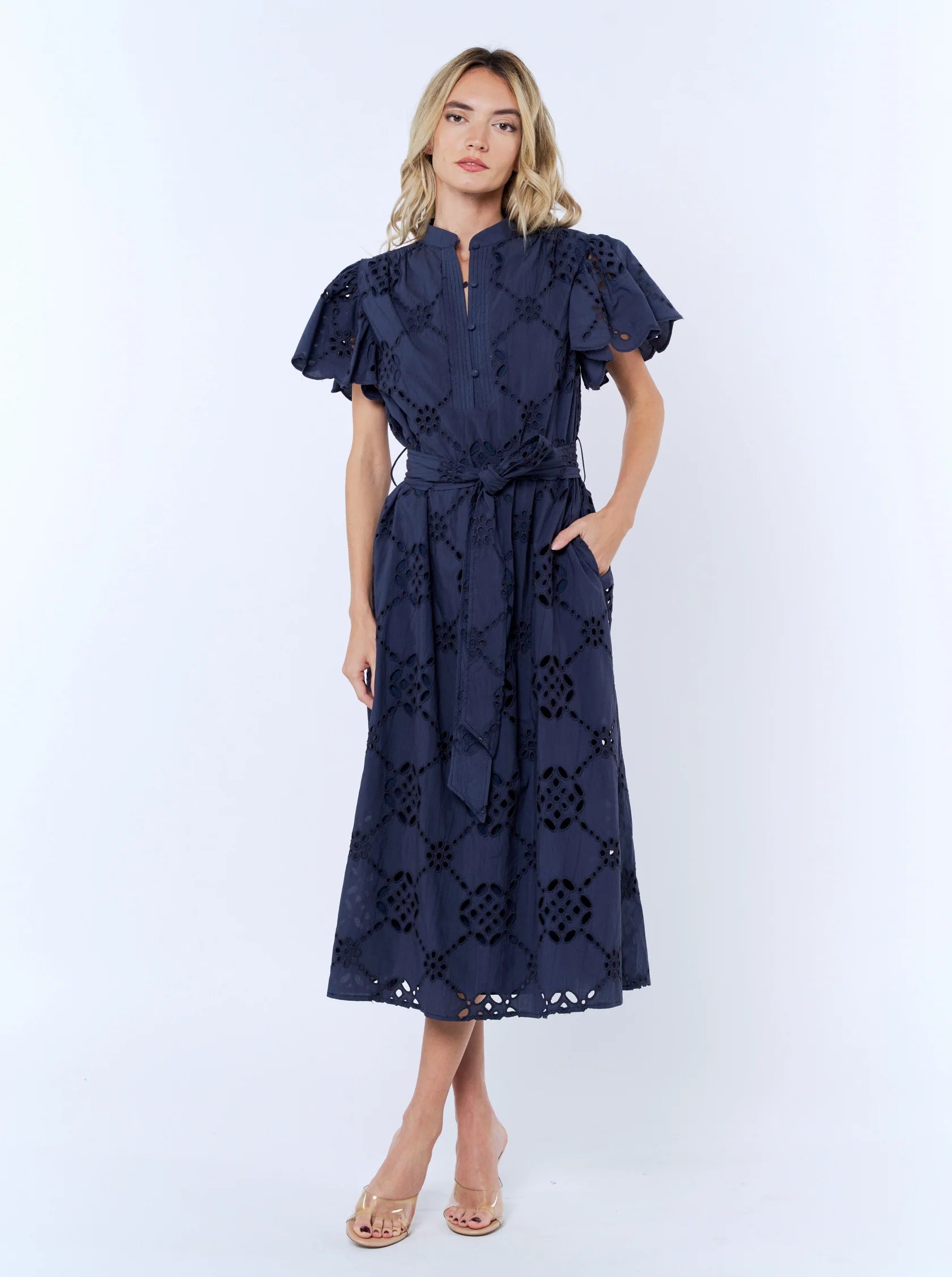 Willa Flounce Sleeve Belted Shirtdress Ciebon
