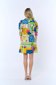 Stormi Abstract Print Puff Sleeve Mini Shirt Dress Ciebon