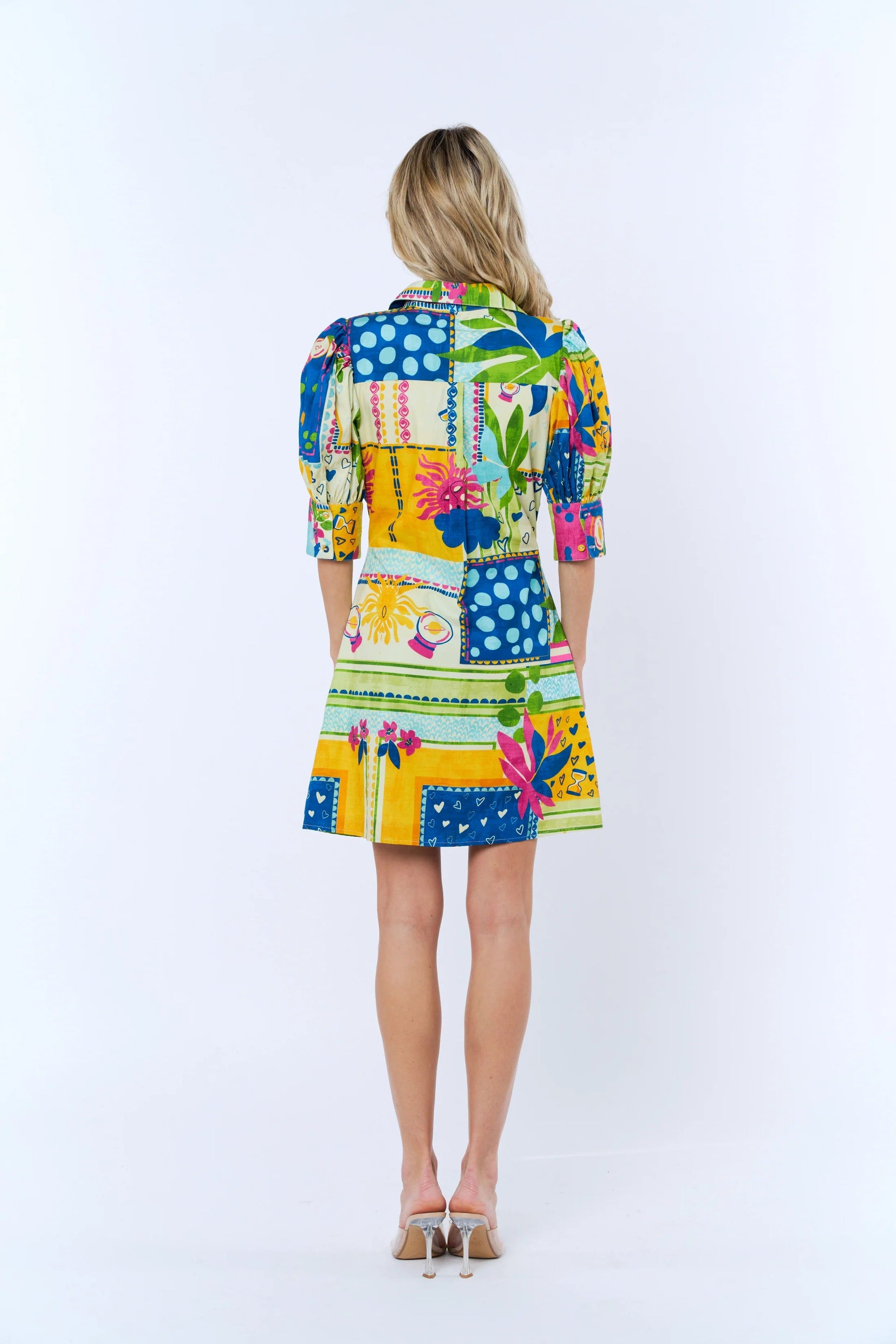 Stormi Abstract Print Puff Sleeve Mini Shirt Dress Ciebon