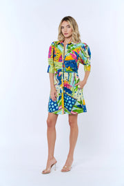 Stormi Abstract Print Puff Sleeve Mini Shirt Dress Ciebon