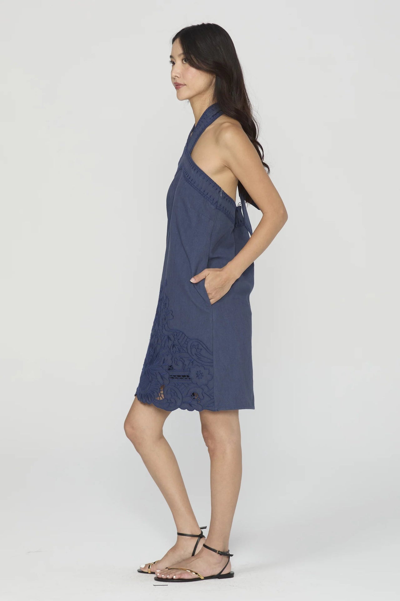 Danica Cutwork Embroidery Halter Mini Dress Ciebon