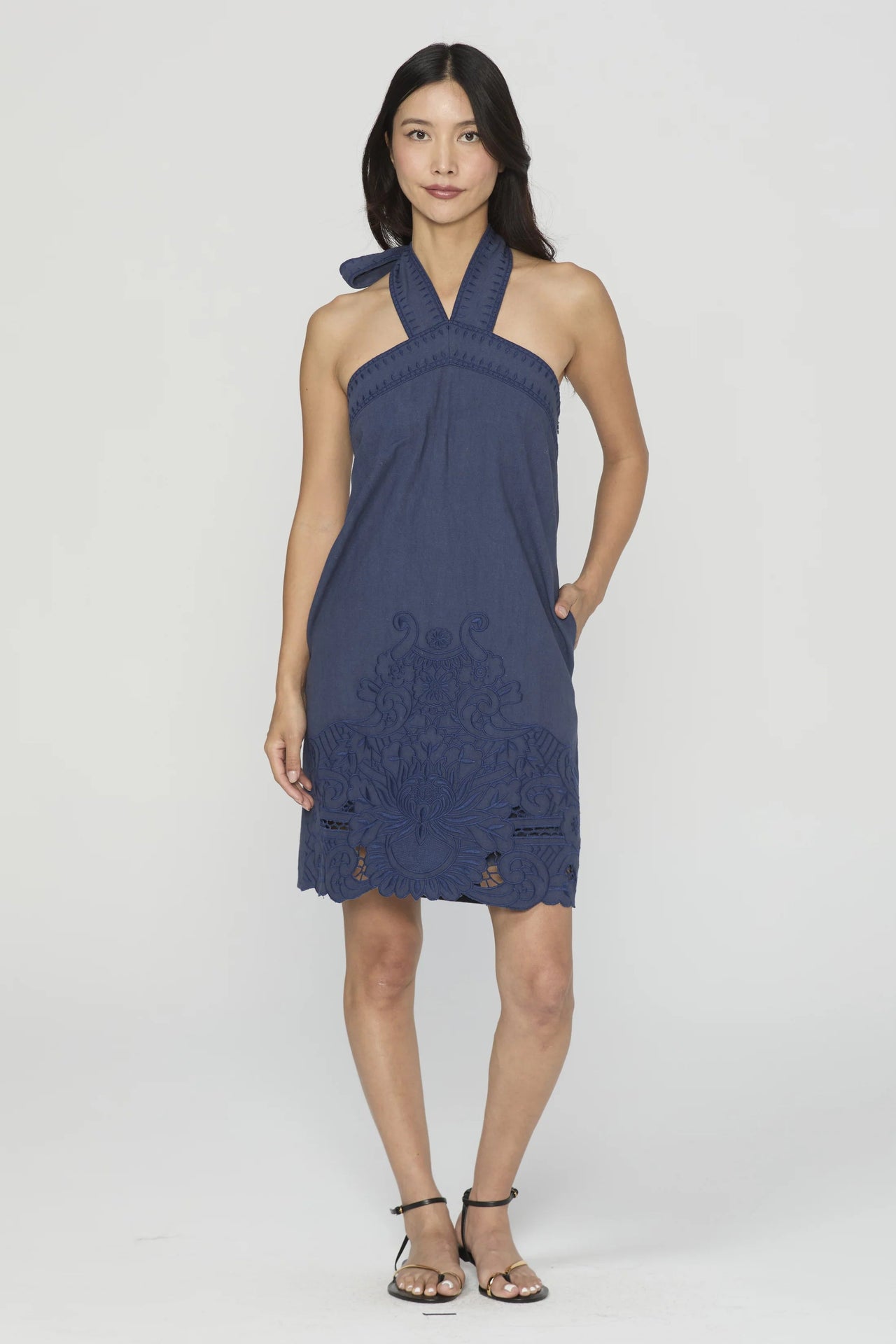 Danica Cutwork Embroidery Halter Mini Dress Ciebon