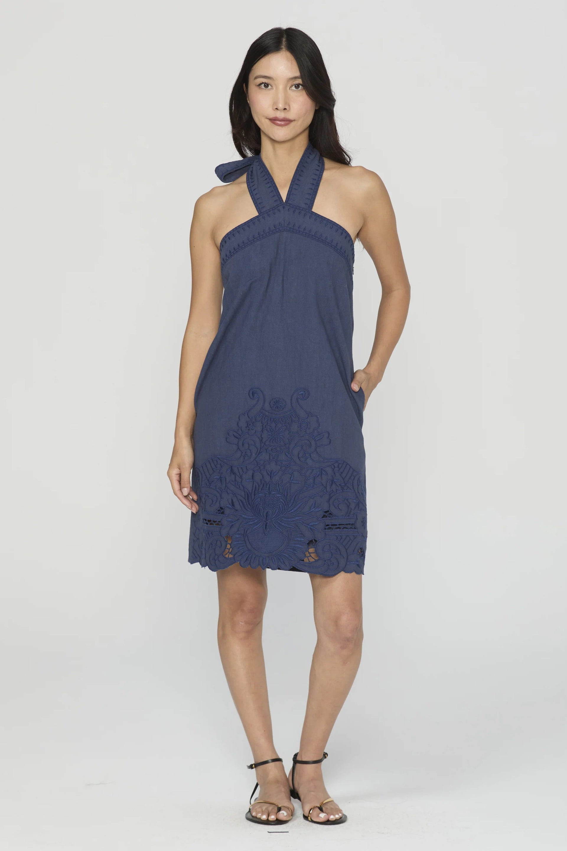Danica Cutwork Embroidery Halter Mini Dress Ciebon