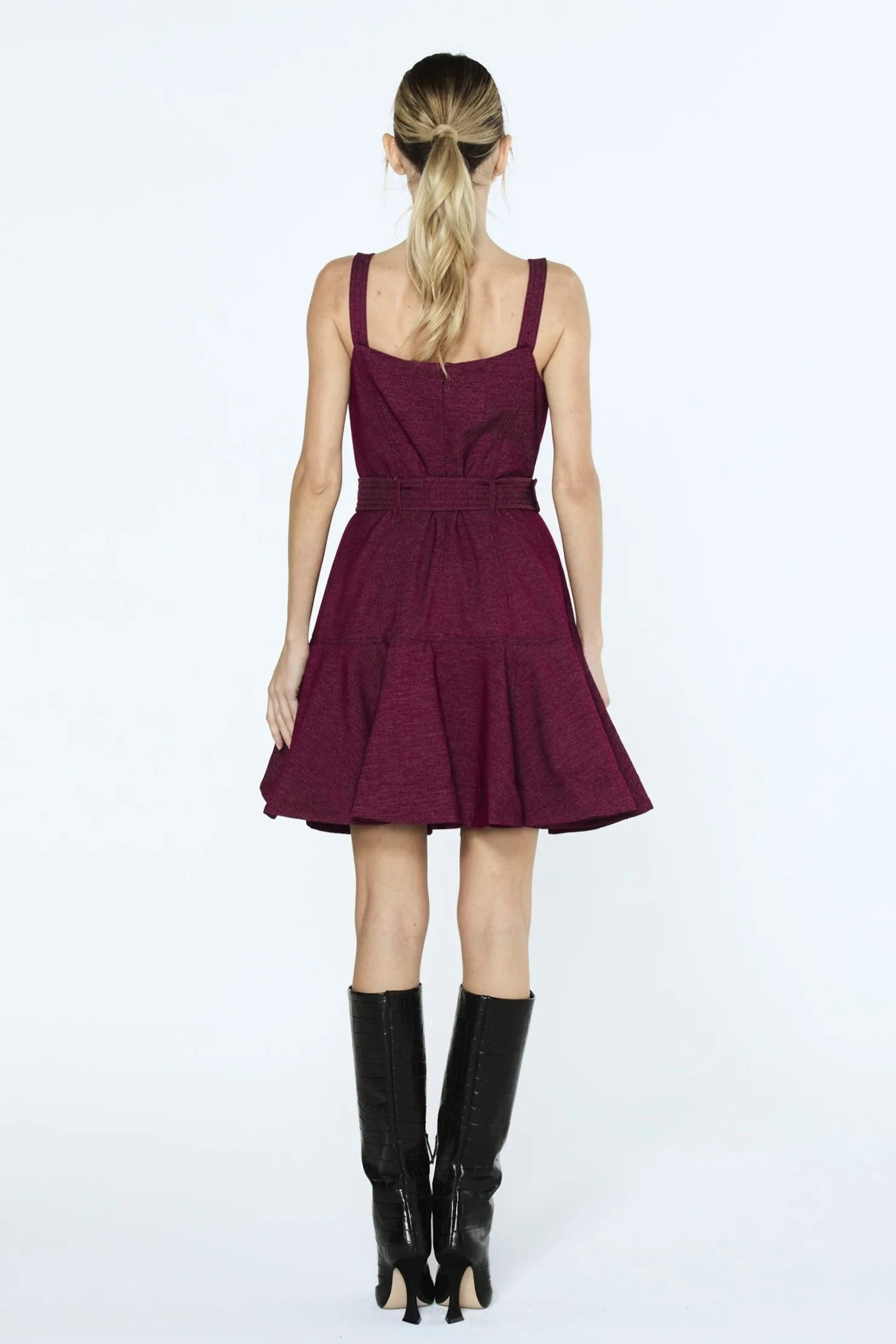 Alivia Topstitched Belted Mini Dress Ciebon