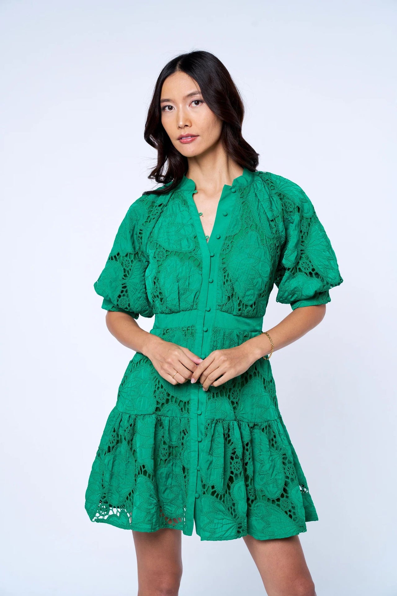 Steph Button-Up Eyelet Mini Dress Ciebon