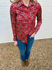Red Link Long Sleeve Button Down Shirt Astrid