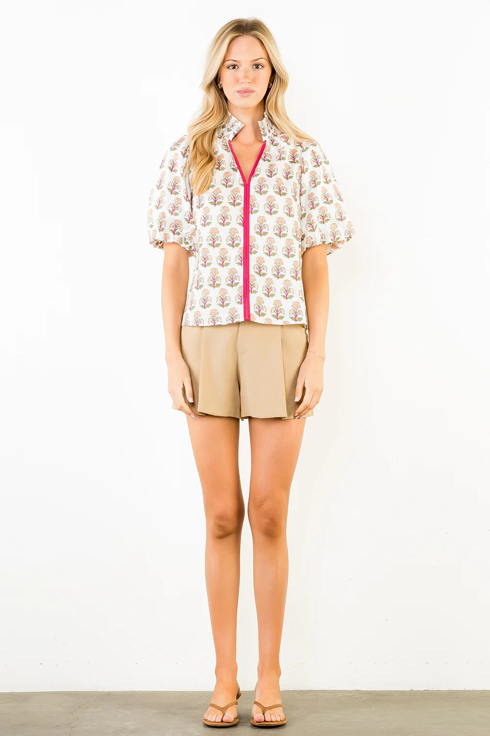 Nadine Puff Sleeve Flower Print Top THML