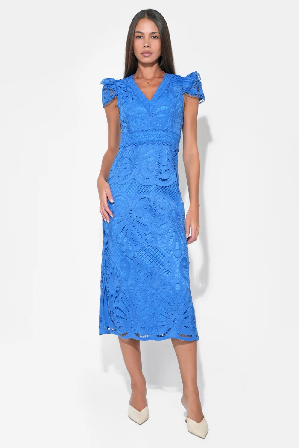 Daisy Cap Sleeve Scallop Lace Midi Dress Adelyn Rae