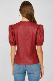 Split Neck Faux Leather Top Fate