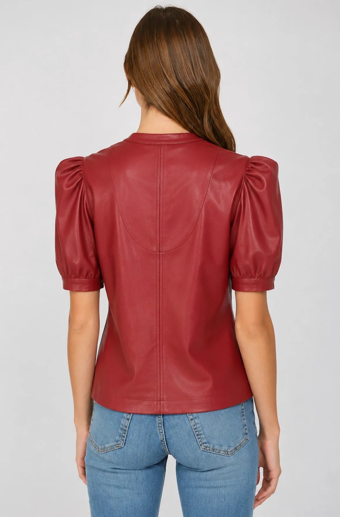 Split Neck Faux Leather Top Fate