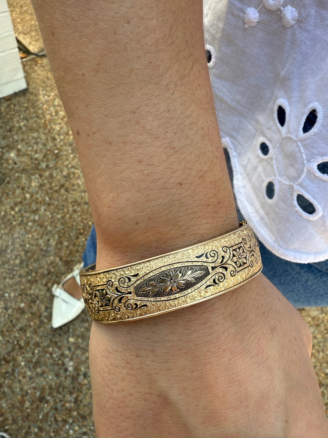 Thick Engraved Gold Bangle