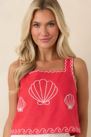 Seashell Embroidered Squared Neckline Cropped Tank Fate