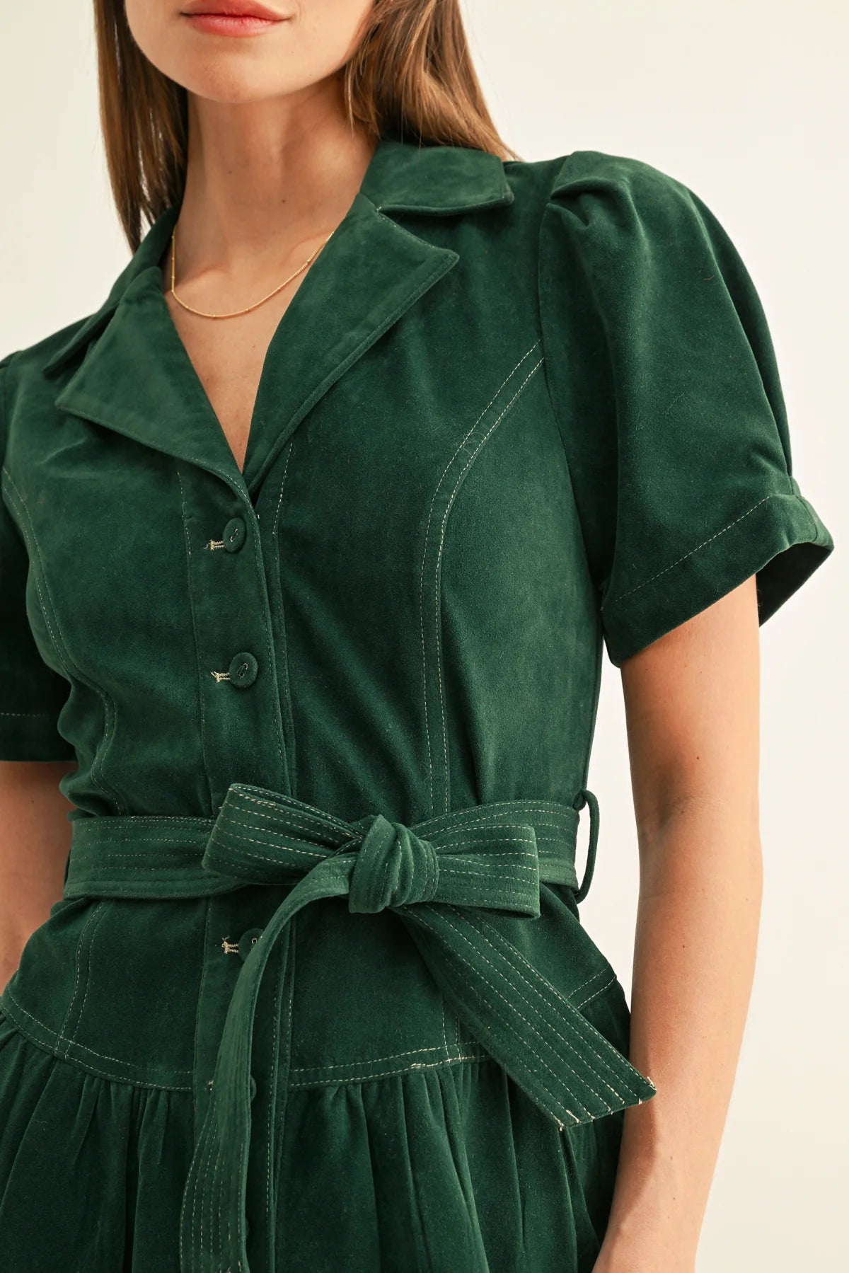 Paige Vegan Suede Belted Shirt Mini Dress Adelyn Rae