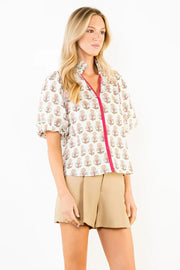 Nadine Puff Sleeve Flower Print Top THML