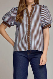 Brenda Button Front Stripe Top Entro