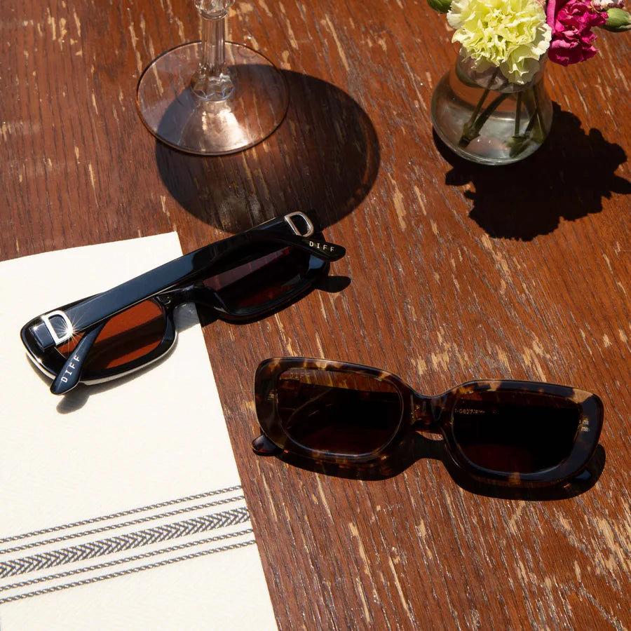 Daphne Rectangle Sunglasses in Espresso Tortoise Metal/Brown Polarized Diff Eyewear