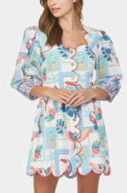 Linen Blend Tropical Print Dress Fate