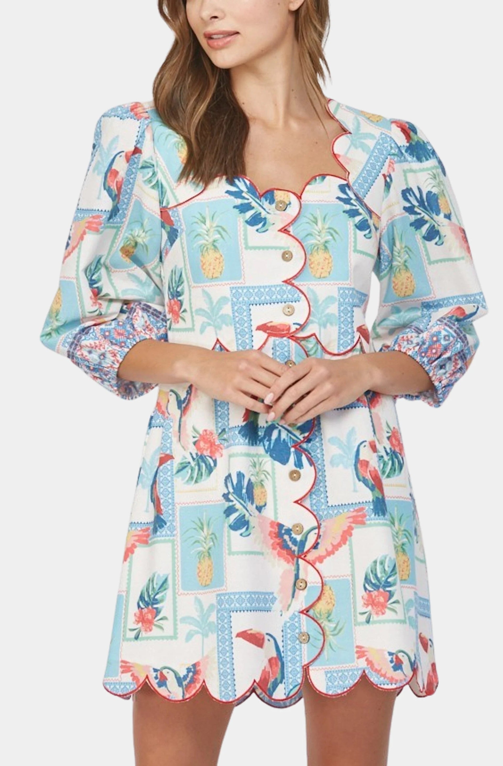 Linen Blend Tropical Print Dress Fate
