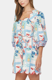 Linen Blend Tropical Print Dress Fate