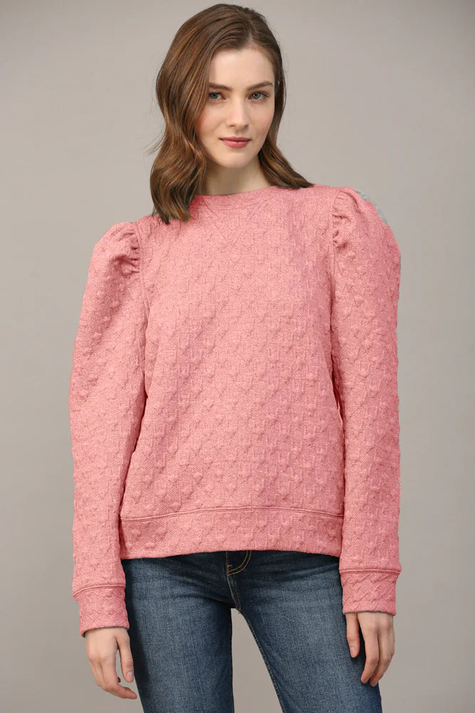 Houndstooth Puff Sleeve Sweatshirt