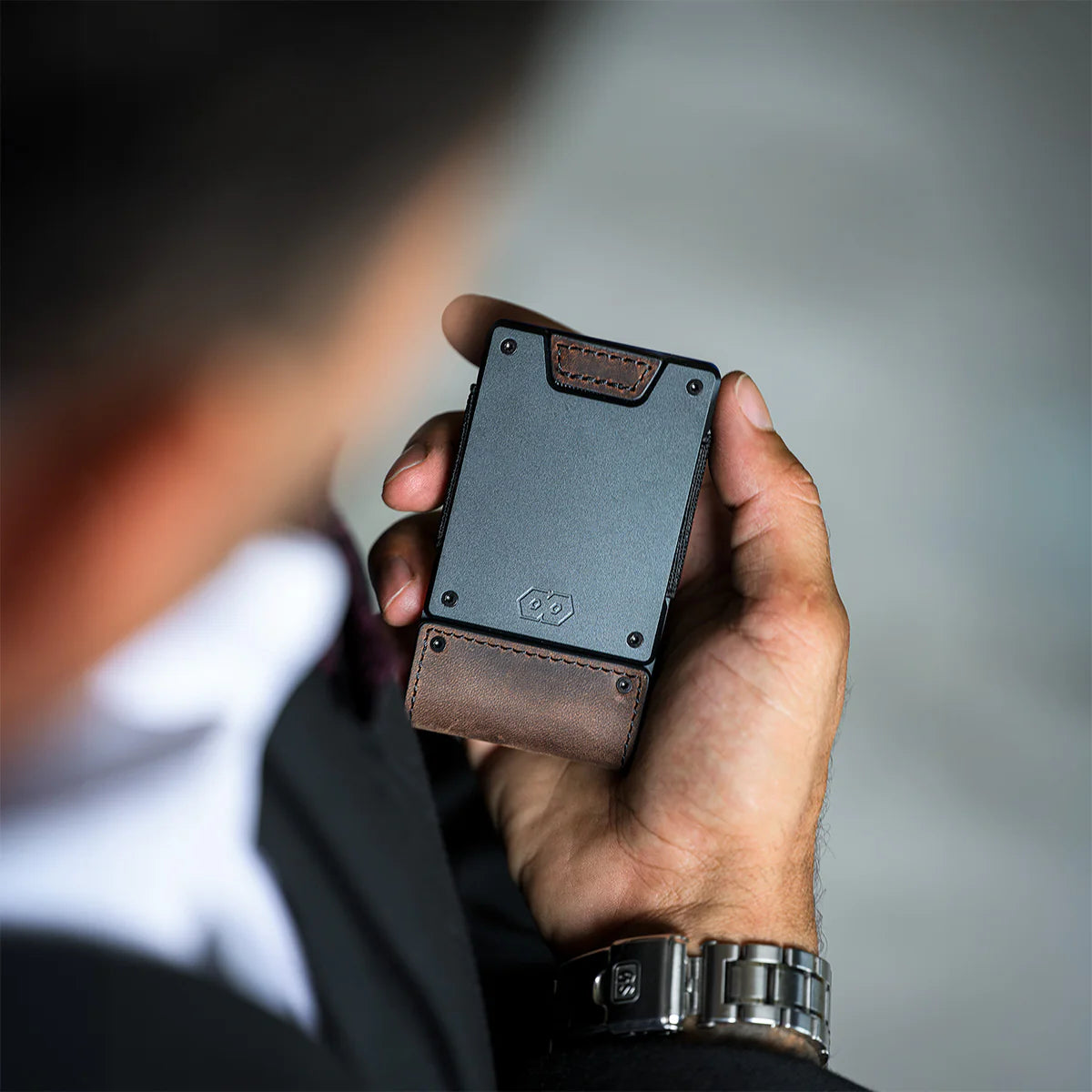 Founder Wallet in Bomber Leather & Dark Gunmetal Proof Wallets