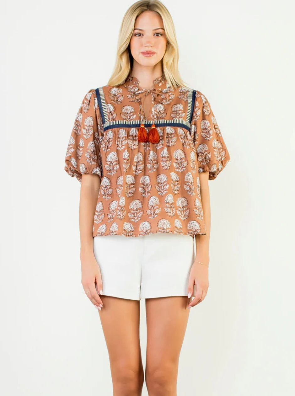 Silva Puff Sleeve Floral Detail Top THML