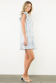 Emiliana Flutter Sleeve Button Up Embroidered Dress THML