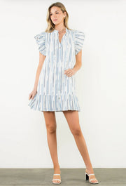 Emiliana Flutter Sleeve Button Up Embroidered Dress THML