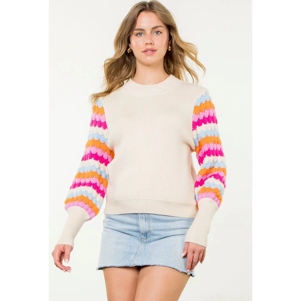 Rib Knit Pattern Sleeve Sweater