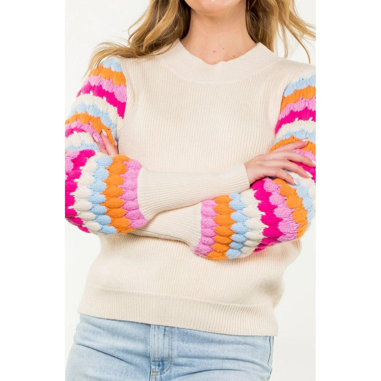 Rib Knit Pattern Sleeve Sweater