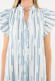 Emiliana Flutter Sleeve Button Up Embroidered Dress THML