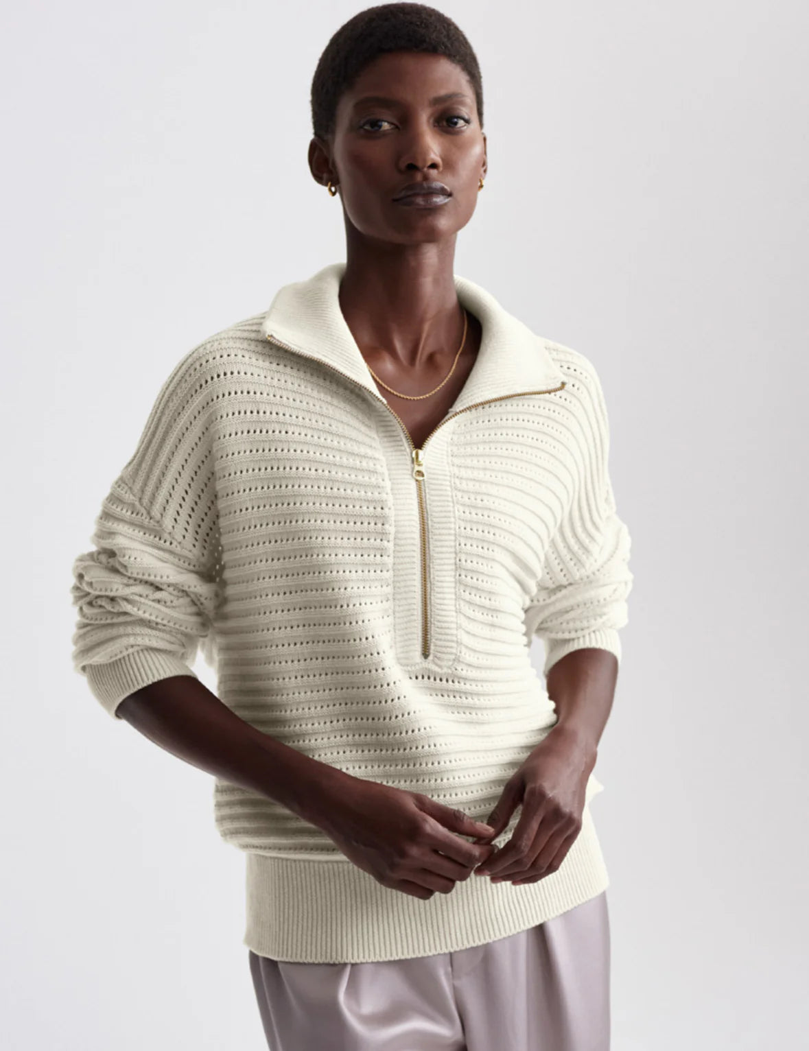 Varley | Tara Pointelle Half-Zip Knit