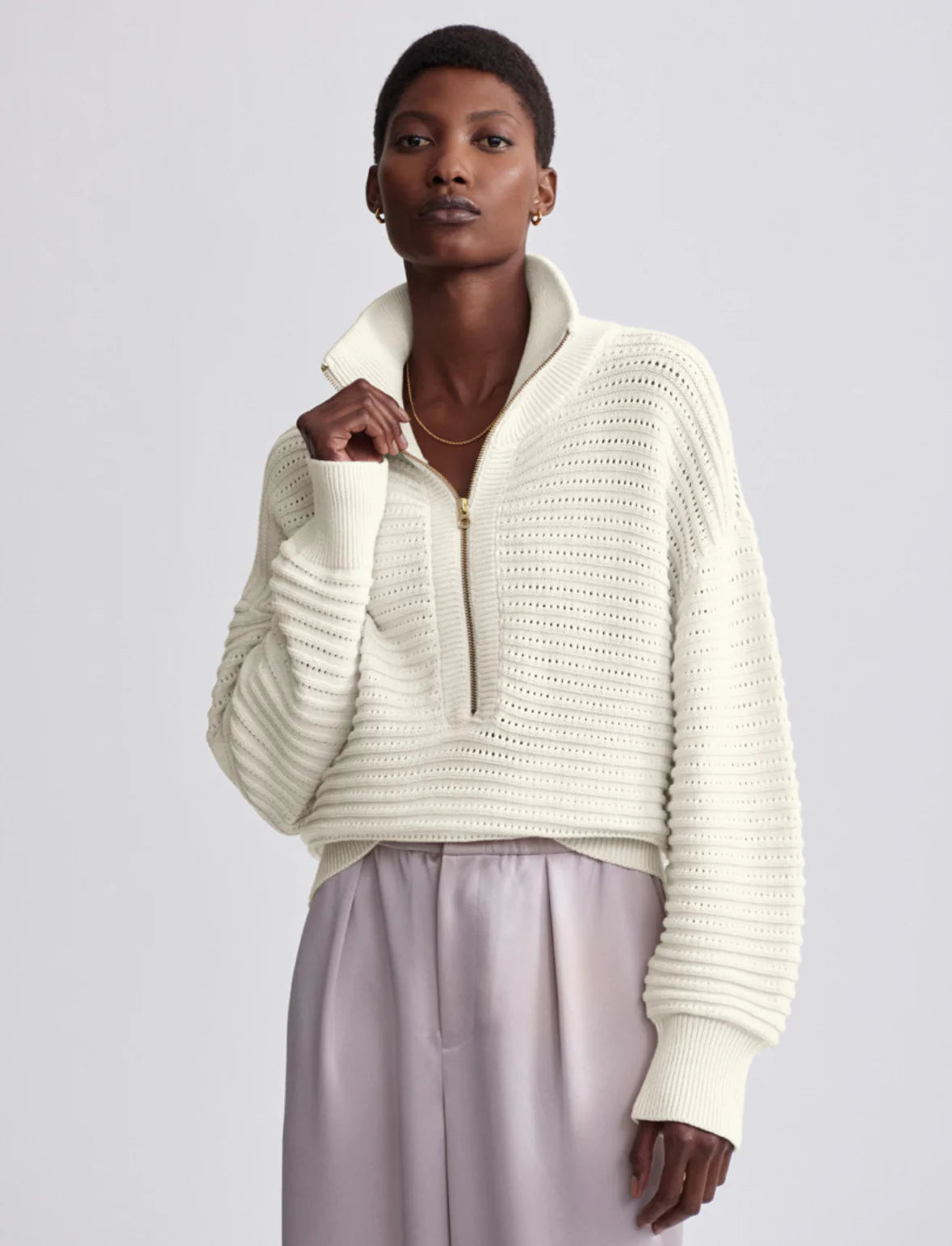 Varley | Tara Pointelle Half-Zip Knit