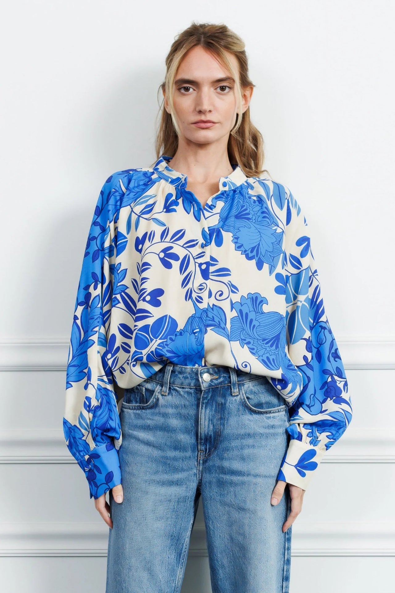 Lexi Printed Batwing Button Down Top Ciebon
