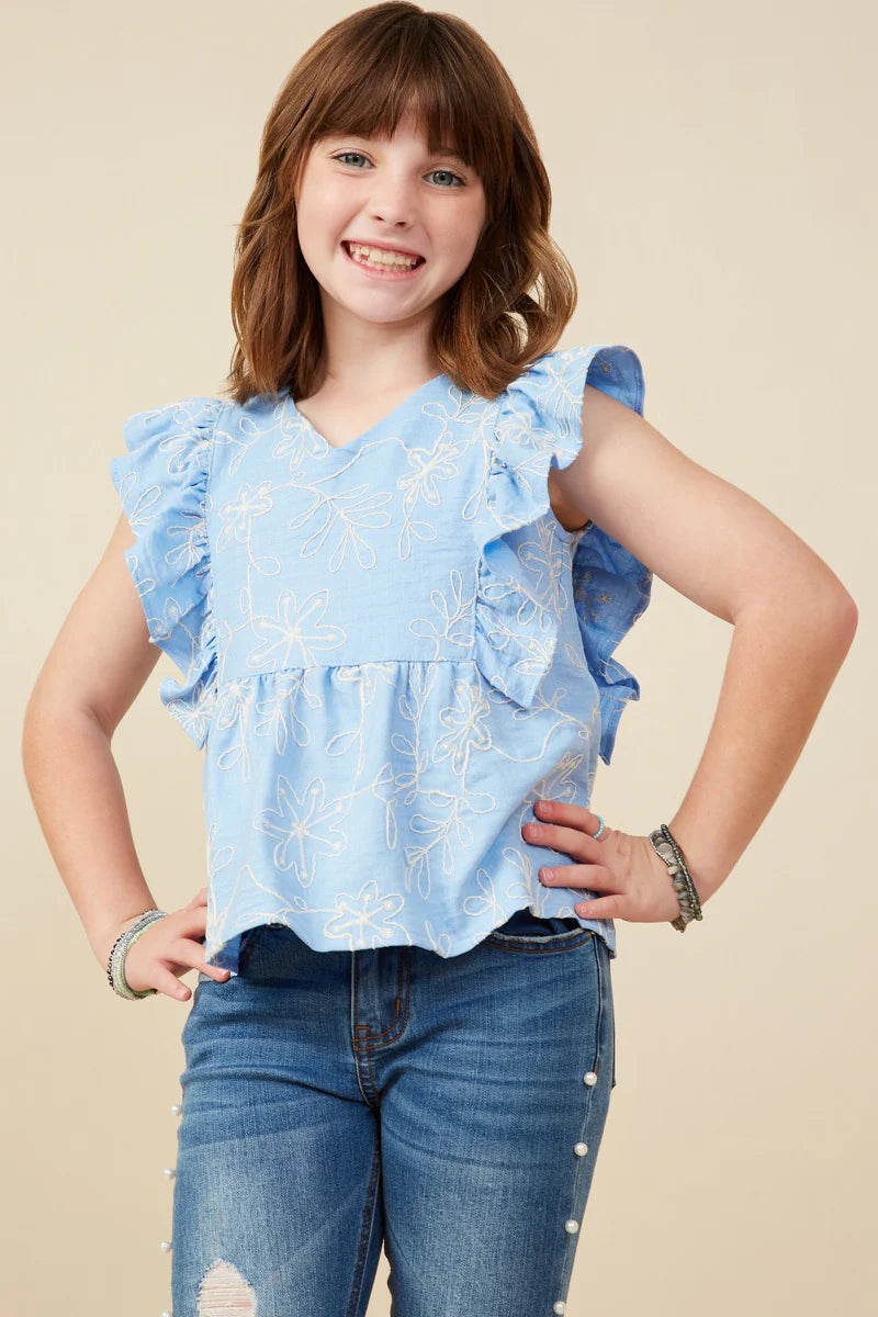 Girl's Floral Embroidered Ruffled Peplum Tank Hayden