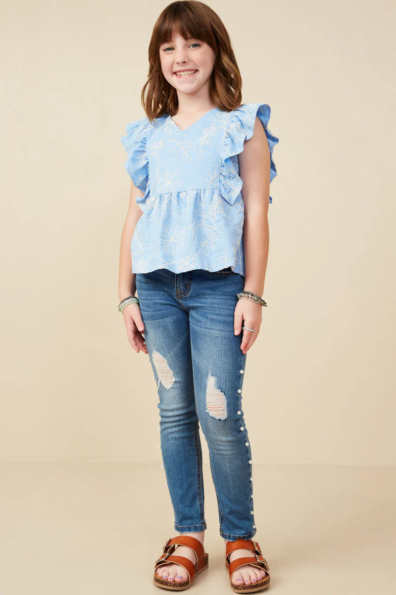 Girl's Floral Embroidered Ruffled Peplum Tank Hayden