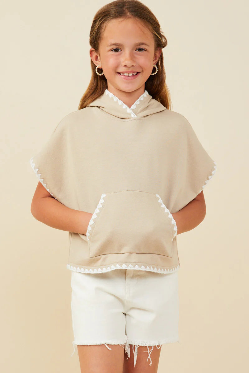 Girl's Crochet Contrast Hooded Tee Hayden