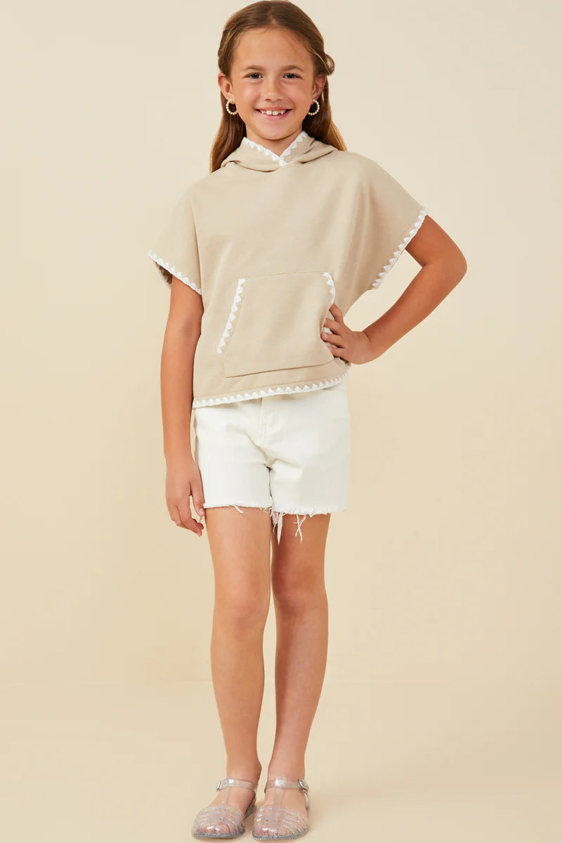 Girl's Crochet Contrast Hooded Tee Hayden
