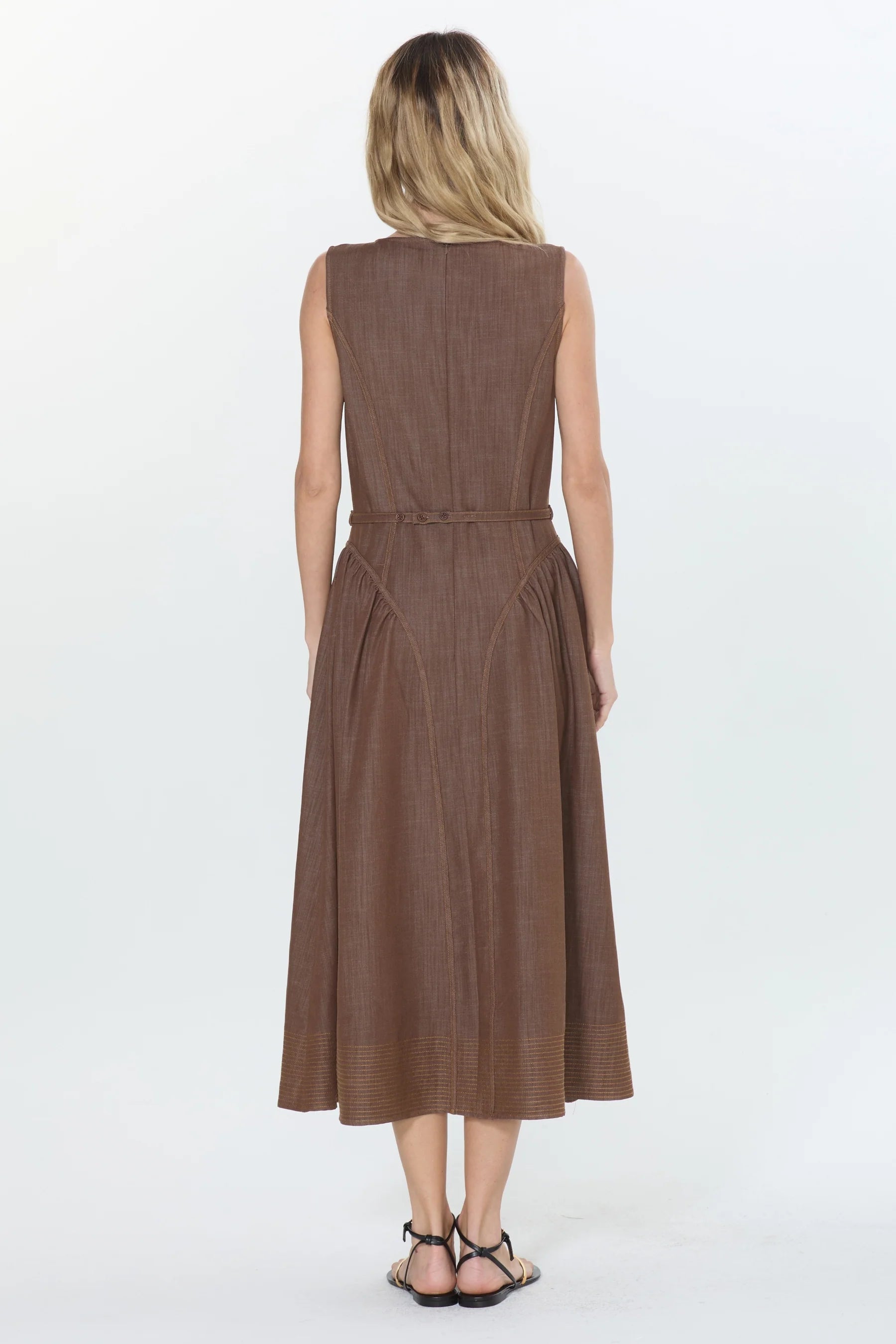 Bruni Topstitched Denim Effect Midi Dress Ciebon