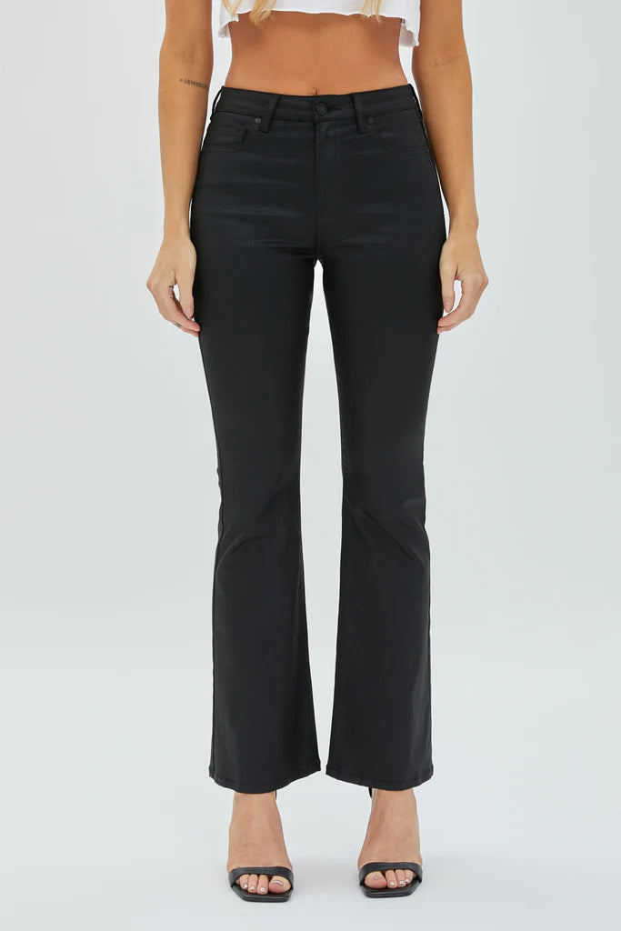 Black Denim Leather Flare Jeans