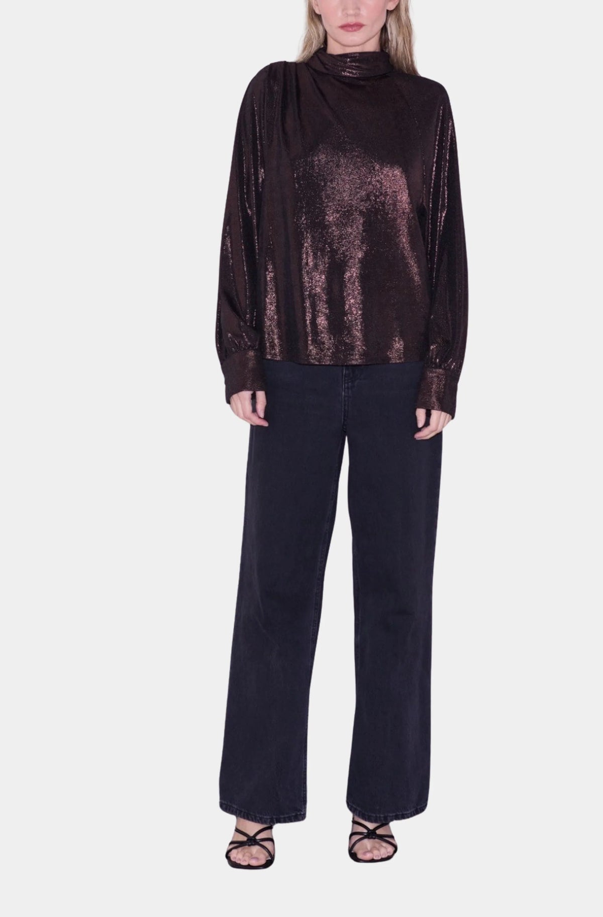 Jaci Shoulder Button Long Sleeve Blouse Ciebon